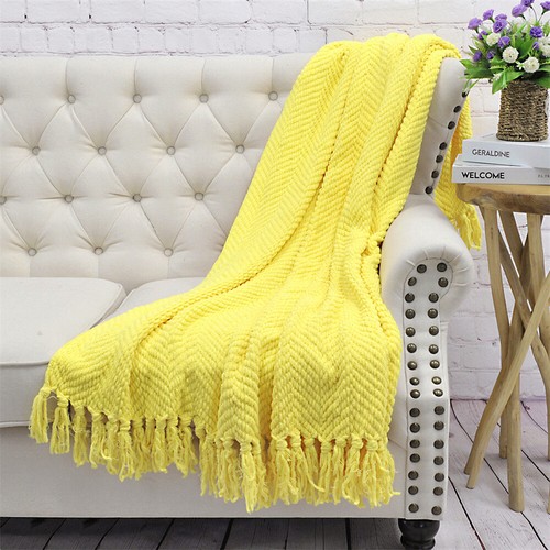 Boho Knitted Throw Blanket – Tweed Texture, Tassels, Lightweight Couch Bed Decor - Picture 256 of 337