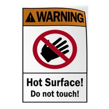 Vertical Vinyl Stickers Warning Hot Surface! Do Not Touch. Hazard Safety