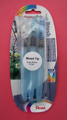 PENTEL ARTS AQUASH BRUSH(ES) - BREIT, MITTEL & FEIN (3ER PACK) - NEW OLD STOCK
