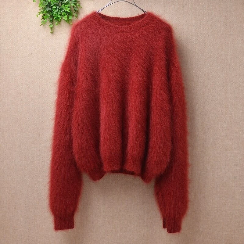 Mink cashmere mohair angora knit knitted red fire brick sweater jumper lux