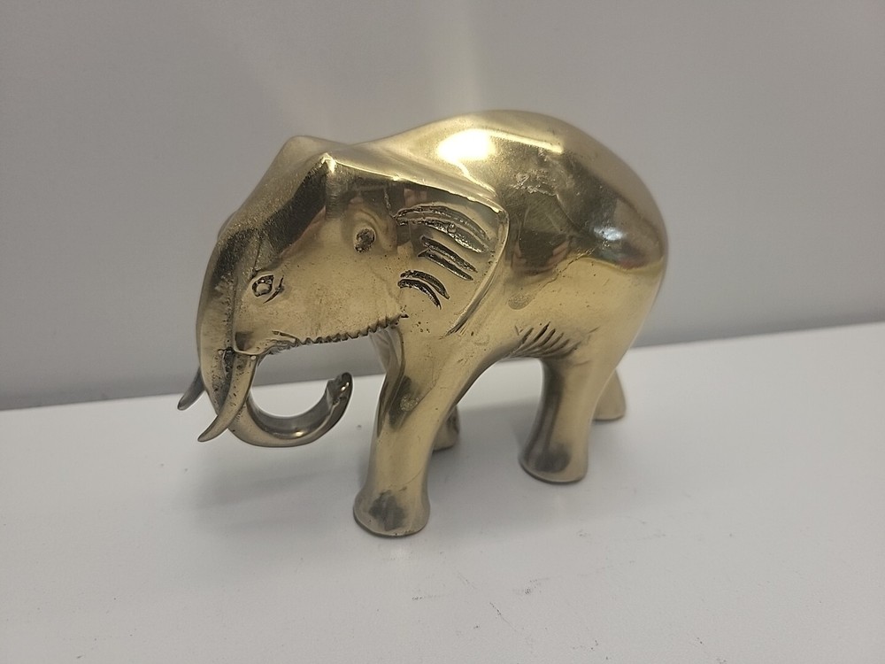 Heavy Brass Elephant Trunk Down and Walking Elephant Statue Figure