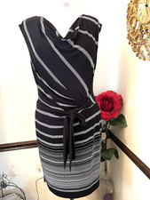 Lauren Ralph Lauren BLACK  And White Striped Sleeveless Dress  Size 14 Belted
