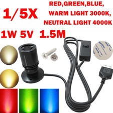 1/5X USB Mini LED Spotlight 1W 5V Surface Mounted For Display Cabinet Showcase