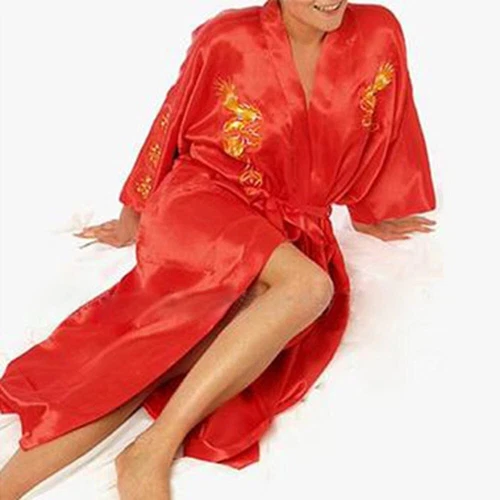 Men Satin Chinese Dragon Kimono-Silk Bathrobe Pajamas Sleepwear Gown Bath Robe - Imagen 36 de 52