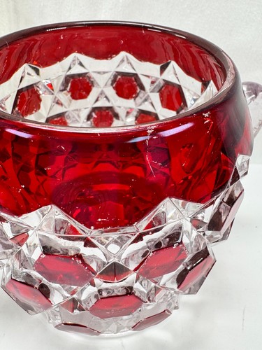 Sugar Bowl EAPG Red Block Ruby Glass Stained flash Handled Open NO LID USA - Picture 6 of 11