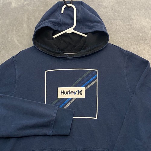 Hurley Hoodie Men Large Blue Long Sleeve Chest Framed Logo Spell-Out Surfing - Picture 2 of 9