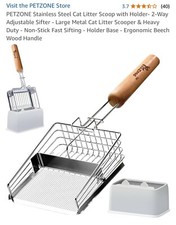Stainless Steel Cat Litter Scoop with Holder- 2-Way Adjustable Sifter - Large...