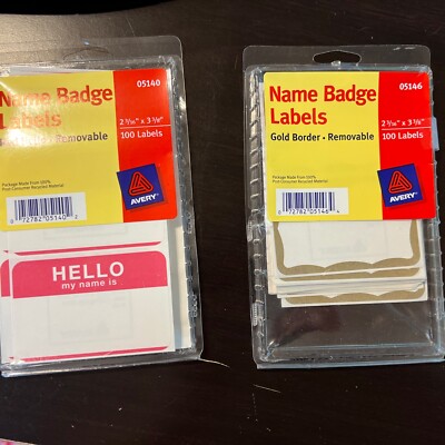 Avery 5146,5140 Name Badge Labels. Red 100, Gold 56 Border, 2-1/3 x 3-3/8''