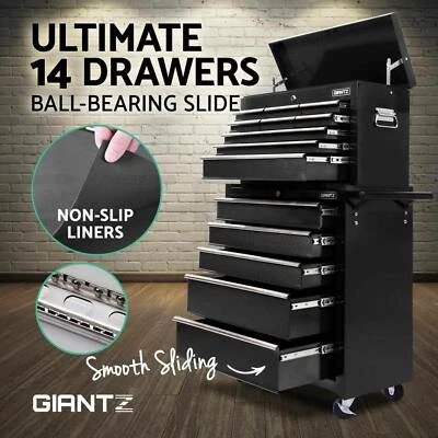 14 Drawers Mechanic Tool Box Storage Cabinet Chest Black Perth