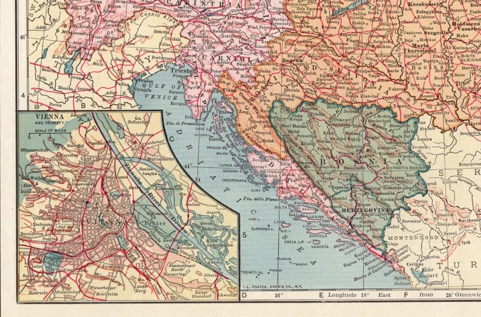 Antigua Austria Hungría Bosnia 1906 Mapa Atlas Mapa de Austria Decoración de Pared 1737 Foto 4 de 4