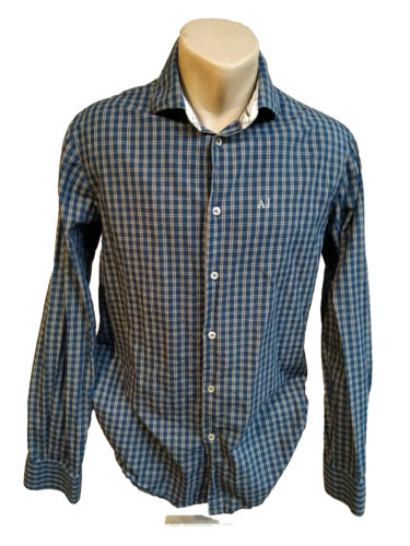 Armani Jeans men's shirt size L blue brown plaid long sleeve