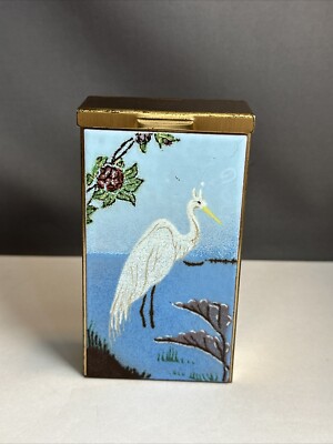 Mid-Century Modern Enamel and Brass “Egret” Cigarette Holder / Trinket Box 