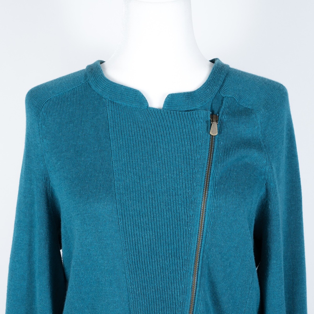 NIC ZOE Asymmetrical Zip-Front Sweater Rubbed Knit Cotton Blend