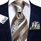 Brown Striped Floral Mens Tie Classic Necktie Pocket Square Cufflinks Set Formal