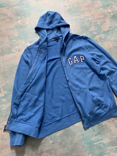 Vintage Gap Hoodie Full Zip Embroidered Logo 00s Size L Blue Made In Cambodia - Picture 10 of 19