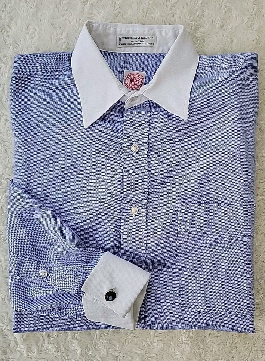 J. PRESS Mens LS Blue Oxford French Button Up Single Needle Tailor
