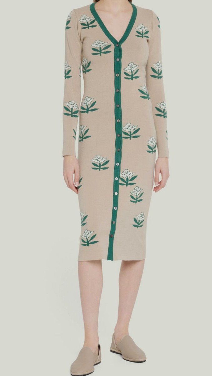 Rhode Dresses | Rhode Women's Beige Avery Floral Knit Midi Button-Front Dress Size Small | Color: Red | Size: S | Softgoods's Closet Rhode Dresses | Rhode Women's Beige Avery Floral Knit Midi Button-Front Dress Size Small | Color: Red | Size: S | Softgoods's Closet