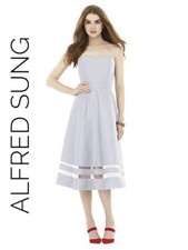 Strapless Silver Dove Fit & Flare Silk Dupioni Alfred Sung Dress Sz 10 New $195