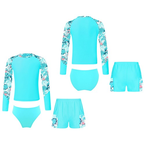 Kids Girls Swimwear Shirt Swimsuit Sun Protective Beachwear Holiday Costume - Picture 24 of 38