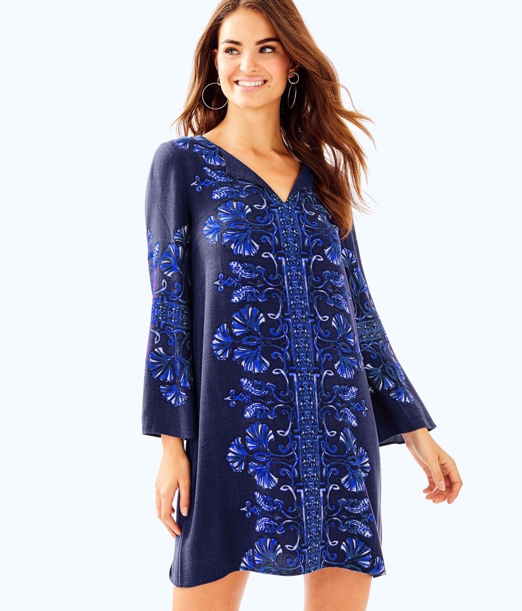 lilly pulitzer navy blue dress Harlow Tunic Bright twice as nice engineered size S Finley Grey Wood 37