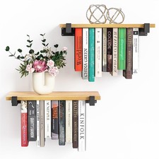 2-Pack Pine Floating Wall-Mounted Bookshelves Invisible Space-Saving Bookcase