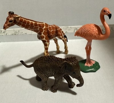 Schleich Baby Elephant Calf And Flamingo And Baby Giraffe Free Shipping