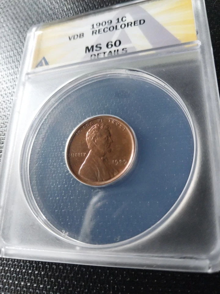 1909 VDB Lincoln Cent Wheat Penny Recolored ANACS MS60 details -  - Image 3 of 4
