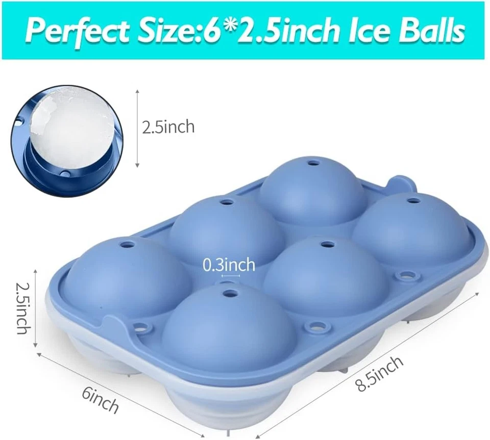 Ice Ball Maker, TINANA Reusable 2.5 Inch Cube Trays, Easy Release Blue - Image 3 of 4