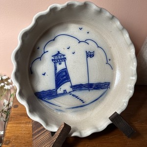2024  Salmon Falls Stoneware  Pie Plate Lighthouse with flag