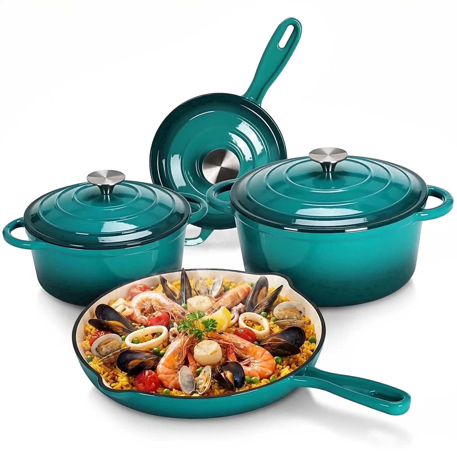 Nonstick Cast Iron Cookware Set,7Pcs Pots and Pans, Gas/Induction dutch oven set