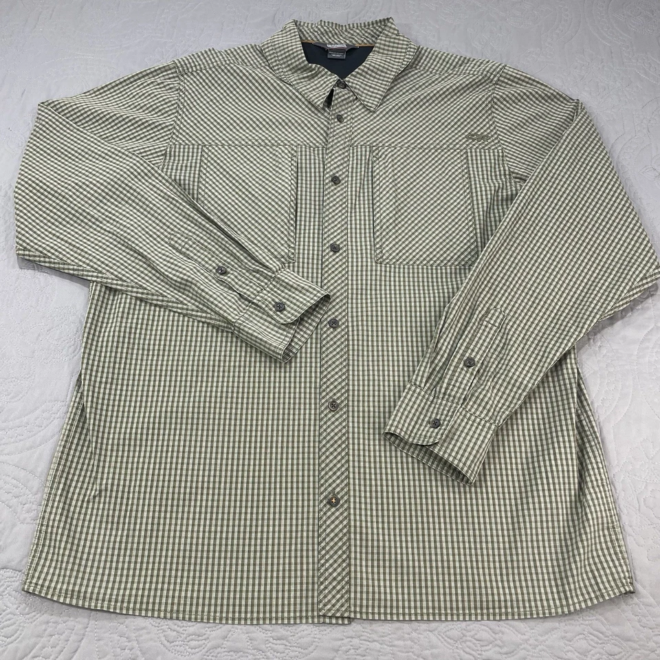 Camisa Outdoor Research Baja Botón Sol Para Hombres XL Verde Cuadros UPF 50 Senderismo Pesca Foto 2 de 4
