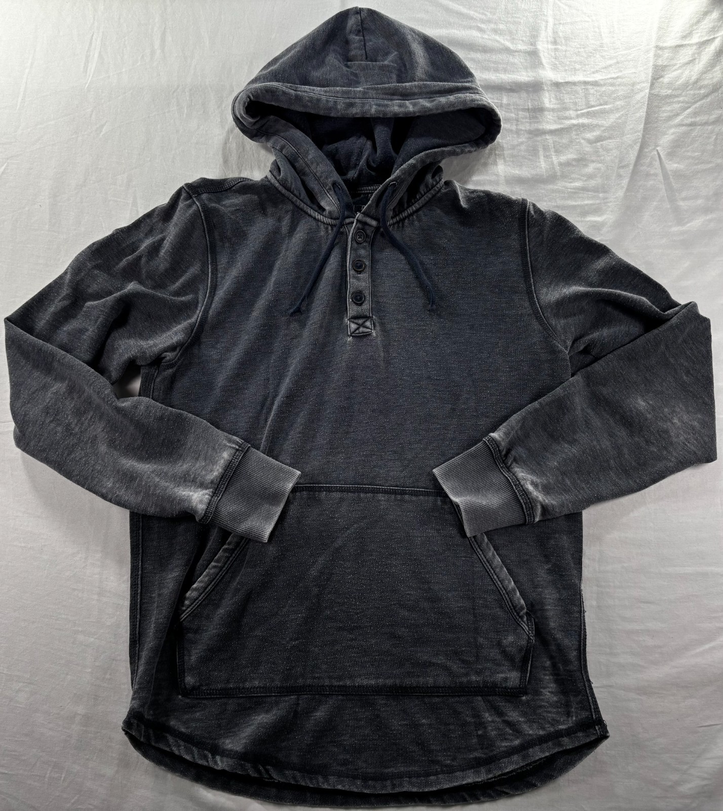 Lucky Brand Venice Burnout Hoodie Mens Small Pullover Lightweight Faded Blue