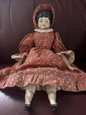 Vintage 17 Glazed Porcelain China Head Doll Hands Painted Boots Cloth Body 5