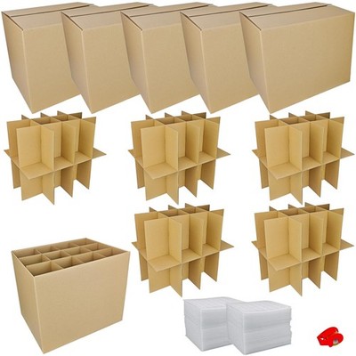 5 Sets Moving Boxes with Divider Kits,16 x 12 x 13 Inch Glassware Dish Packin...