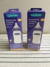 Lansinoh Breastmilk Medium Flow Feeding Bottles w Naturalwave Nipple Set of 2