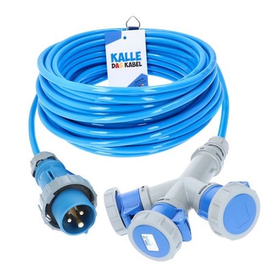 CEE Camping Verlängerung H07BQ-F 3x2,5m 5-50m WASSERDICHT IP67 3-fach Kupplung