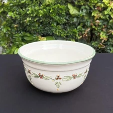 VTG Special Place Stoneware Serving Bowl Large Embossed Floral Vine Green Rim10"