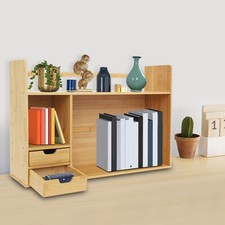 Wooden Desktop Bookshelf 2-Tier Display Rack Storage Organizer for Home Bamboo