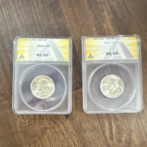 Washington Silver Quarters 1944 MS66 & 1957 MS65 ANACS Certified Unc 25C