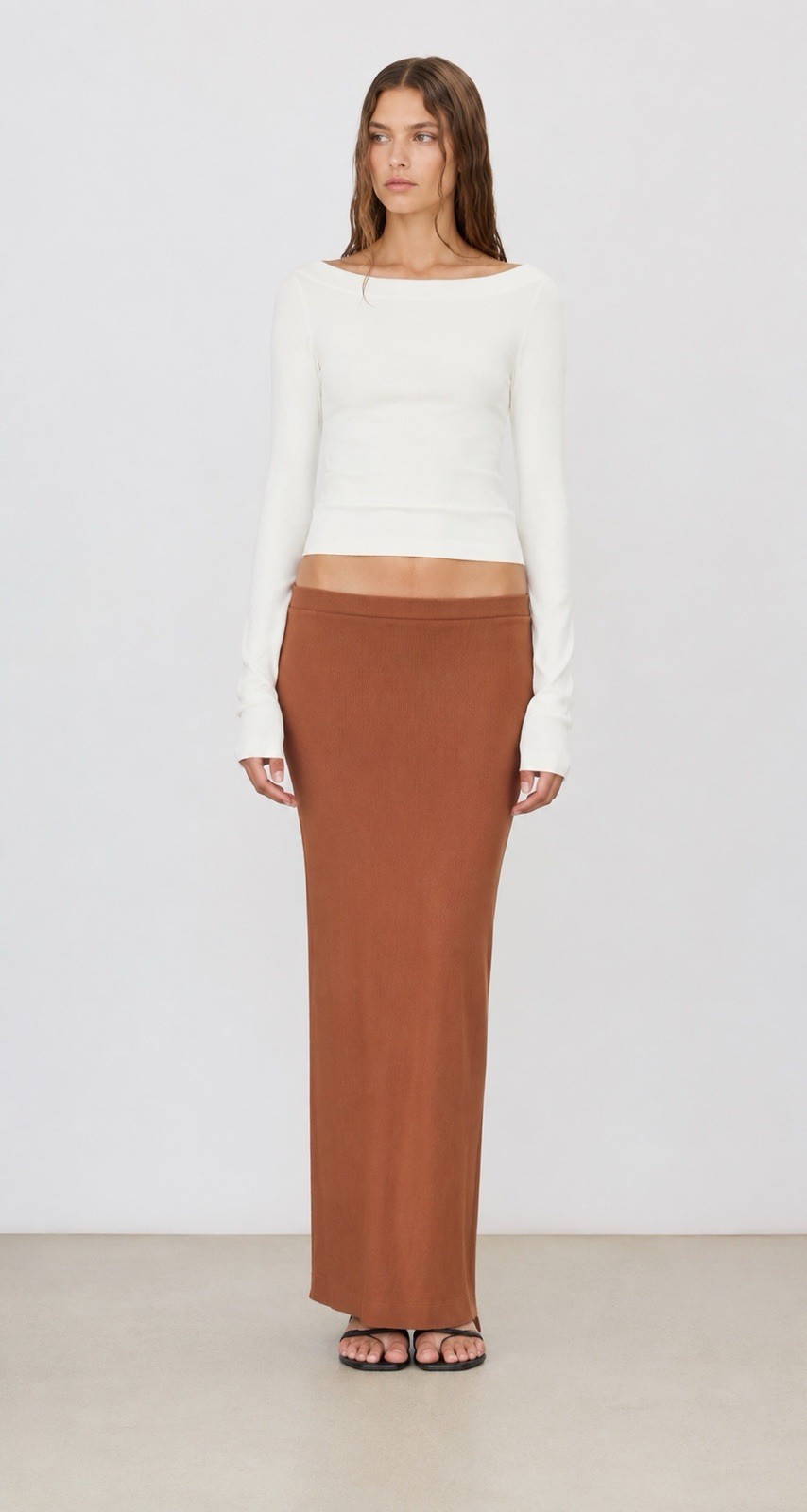 $165 NWT Eterne Butter Rib Emma Maxi Skirt cotton/spandex/modal Brown Medium