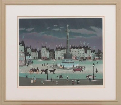 ichel Delacroix Lithograph Night at Place de la Bastille Signed Paris