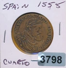 SPAIN  - 5CARLOUS V - COPPER CUARTO 1555 - RARE - #3798