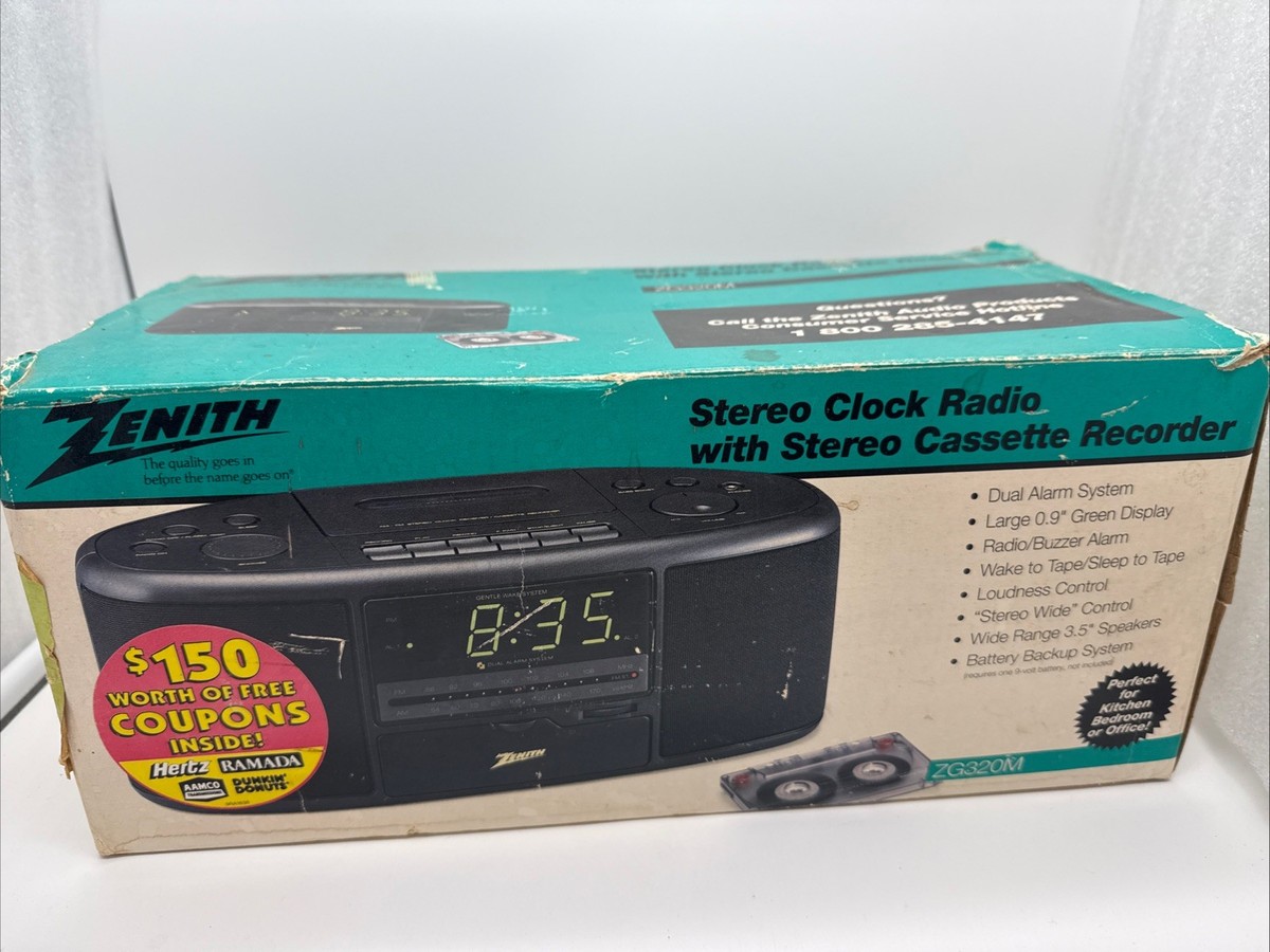 NOB Vintage Zenith ZG320M AM/FM Stereo Clock Radio Cassette