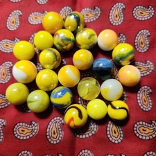 Marble Lot of 21 Yellow Marbles Cadmium UV Reactive Vintage few Extra Marbles
