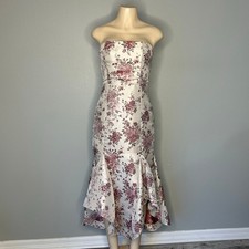 Lulus Strapless Floral Mermaid Midi Dress Cream Pink Rose Print Size S fairycore