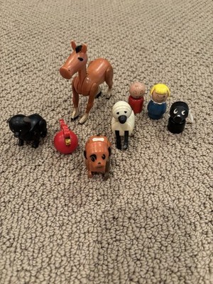 Vintage Fisher Price Little People Lot Farm Animals Wooden dog, pig, rooster