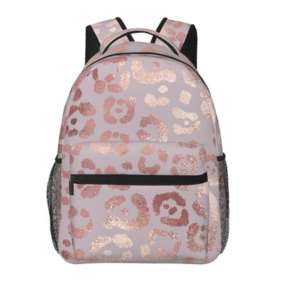 Stylish Leopard Print Rose Gold Backpack For School Laptop Bags Bookbag Big C...