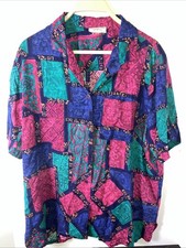 ALFRED DUNNER Shirt Women 18 Abstract Short Sleeve Button Up V-Neck 🇺🇸USA Made