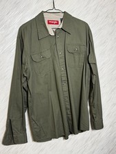 Wrangler Men's Green Cotton Long Sleeve Button-Up Shirt Spread Collar Size L