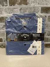NWT Callaway Polo Shirt OPTI-Dri Golf Mens Small Performance Blue/Navy Stripe
